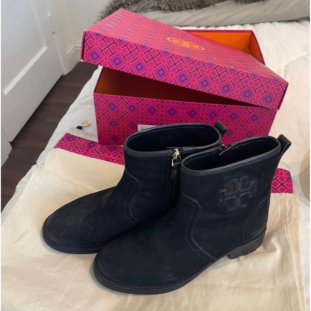 Black Tory Burch boots. Worn 1x like new with box and dust bag. Size 7.5